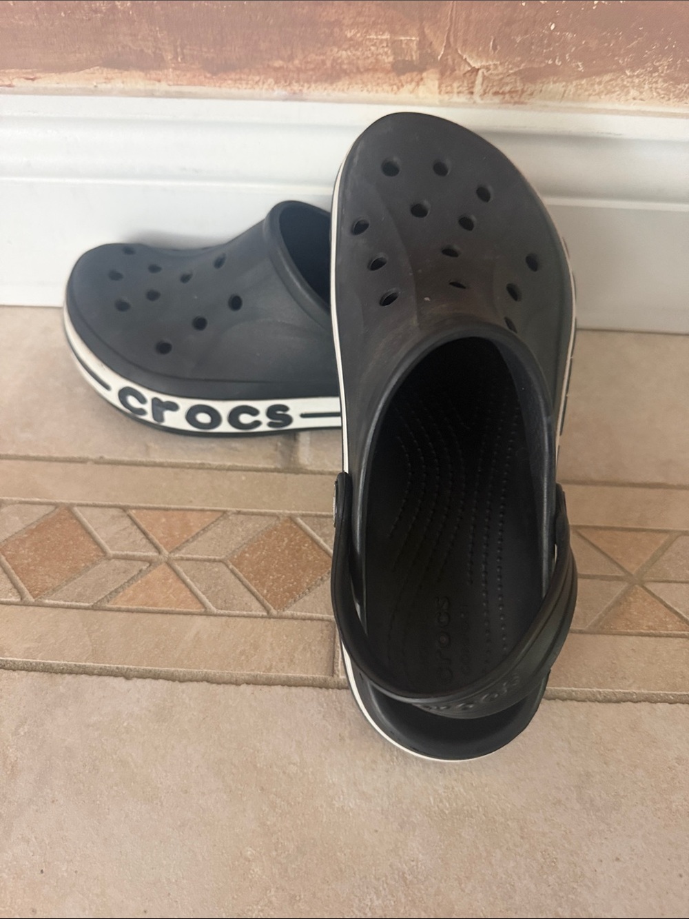 CROCS Kid  Black Vented Clog Sandals with White Trim